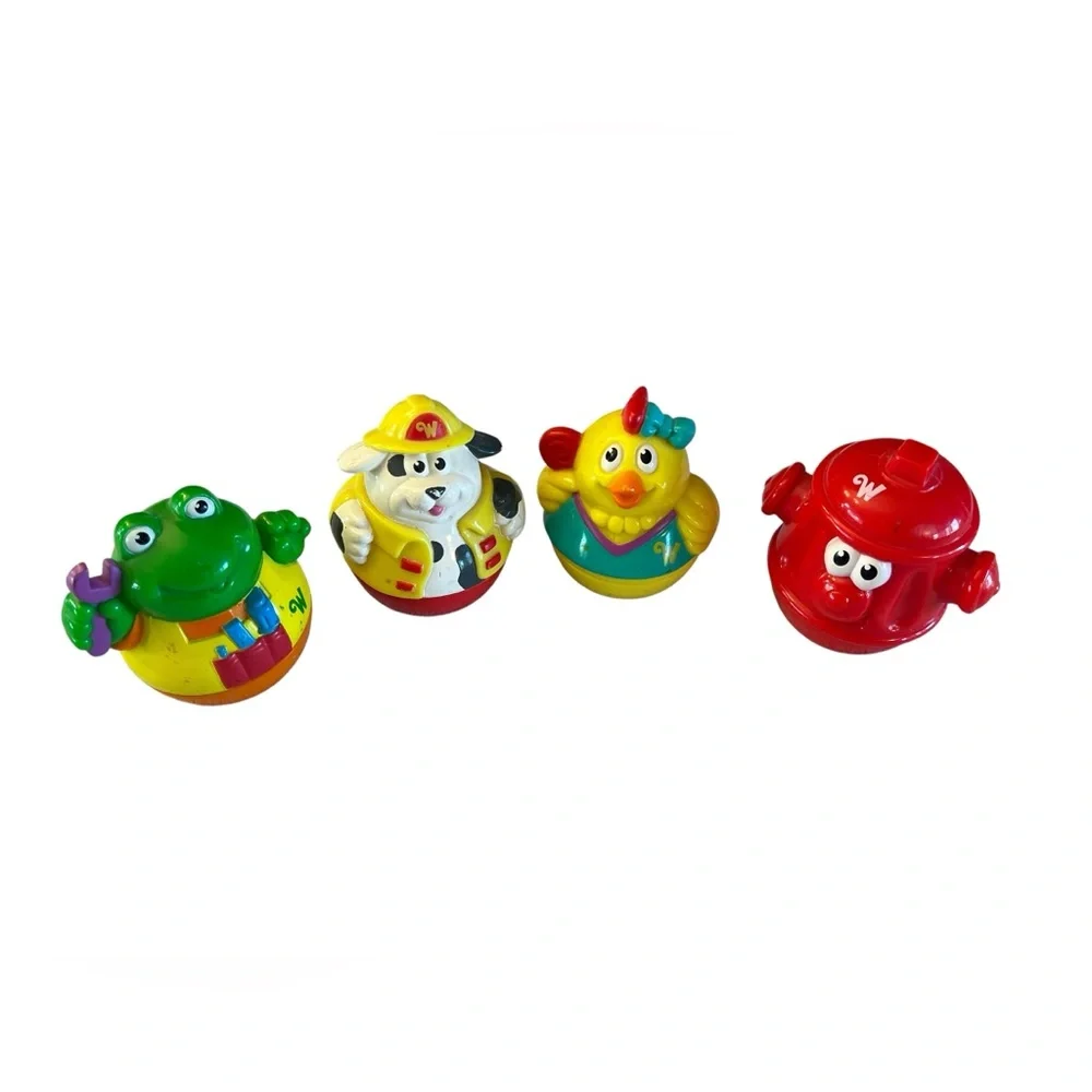 Colorful Vintage Weebles Set of Four Fire Hydrant - Fire Dog - Frog and Chicken